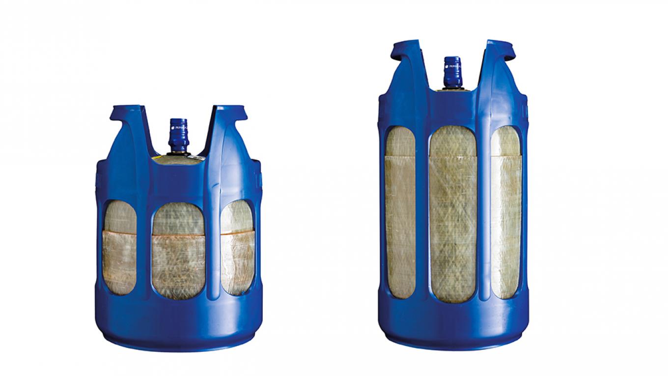 Det er disse flasker på hhv. 5 og 10 kg fra Primagaz, der tilbagekaldes. Primagaz, tilbagekaldelse, gas, gasflasker